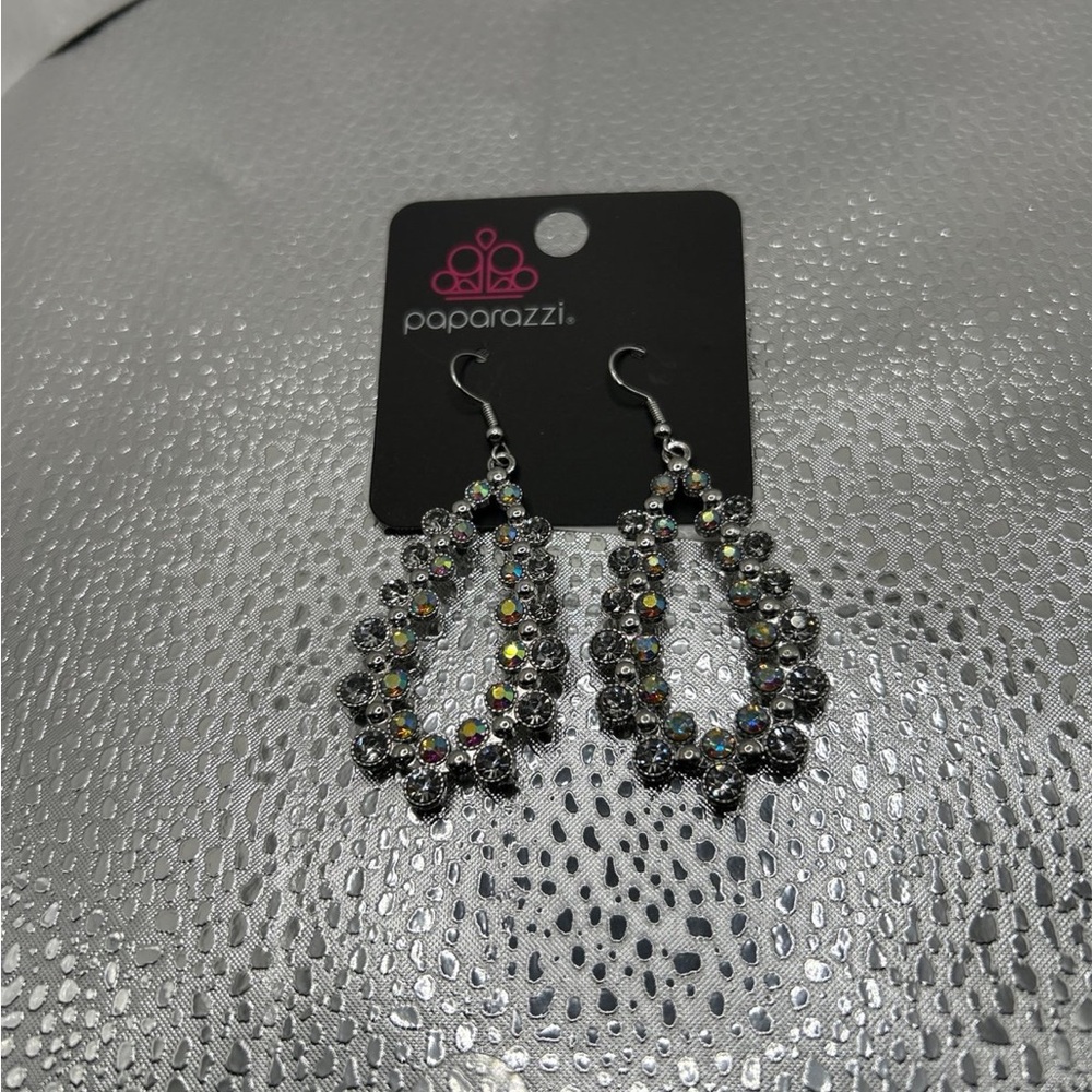 Paparazzi Silver Chandelier Earrings with Black Accents